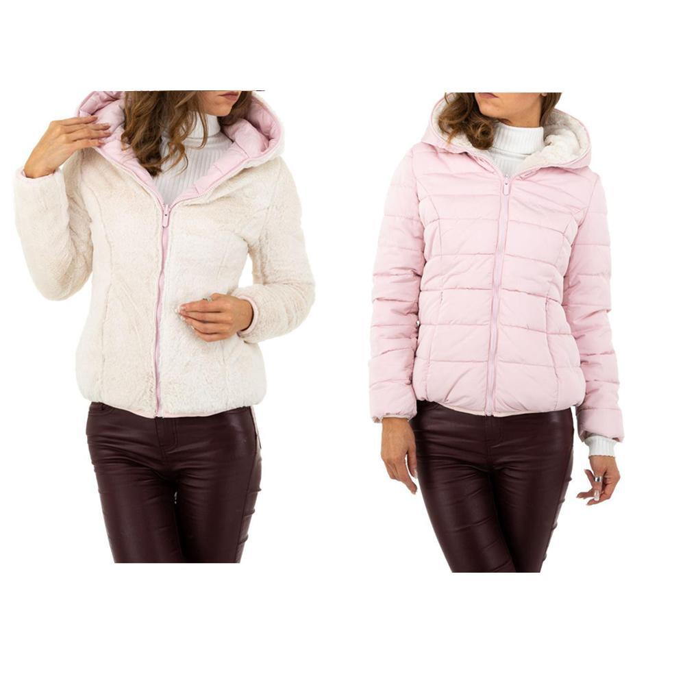 Piumino con pelliccia ecologica Double/Face - Rosa/Bianco