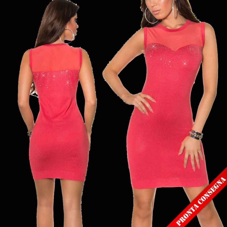 Abito in Maglia con strass - Corallo
