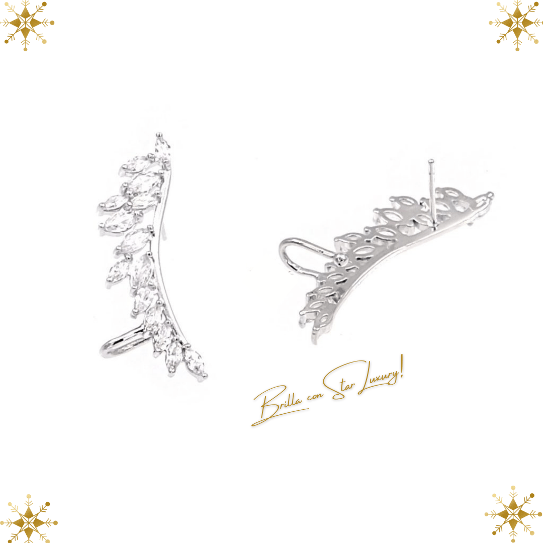 Orecchini foglie zirconi a lobo - Silver