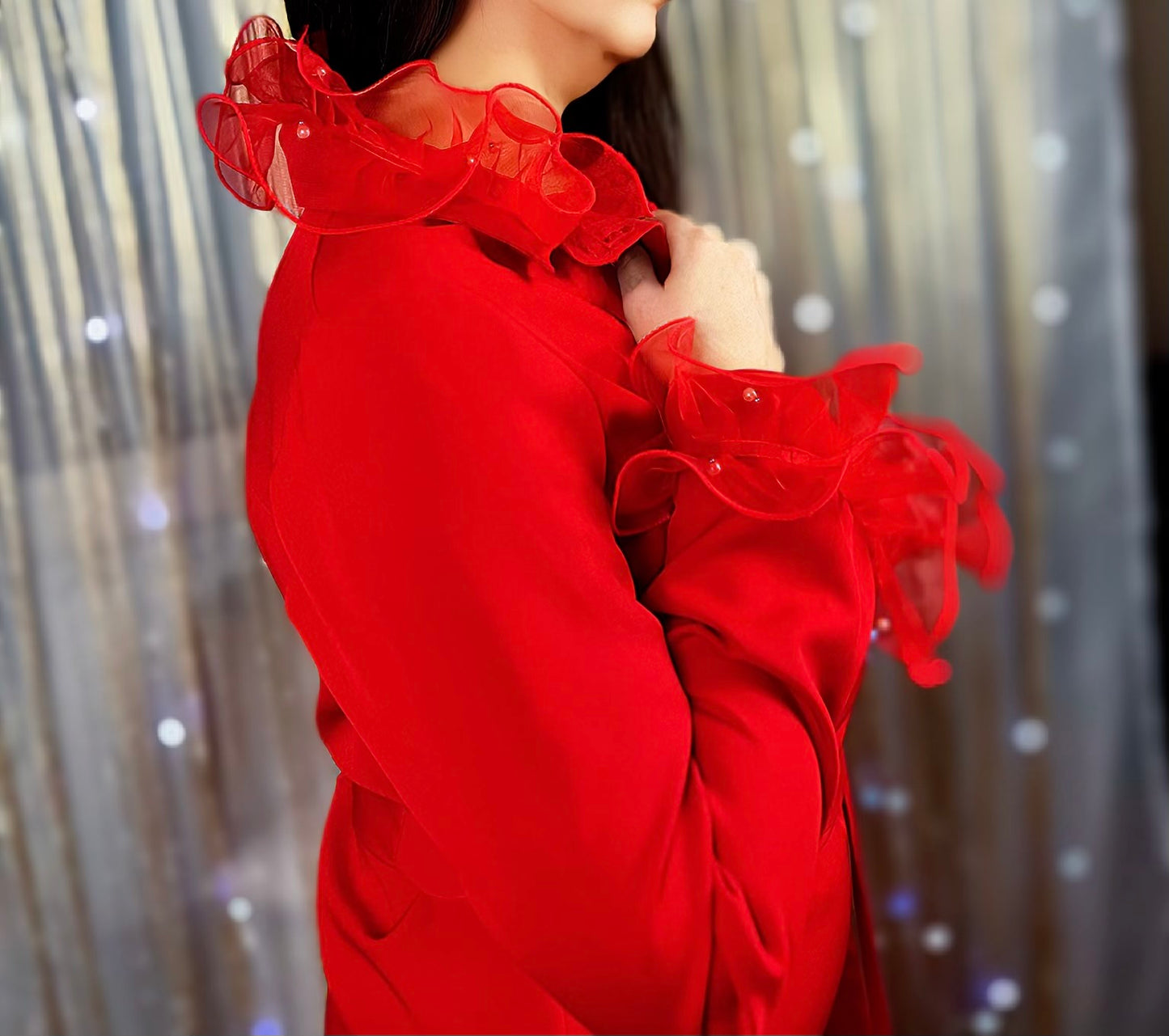 Abito Camicione Handmade con organza e perle - Rosso