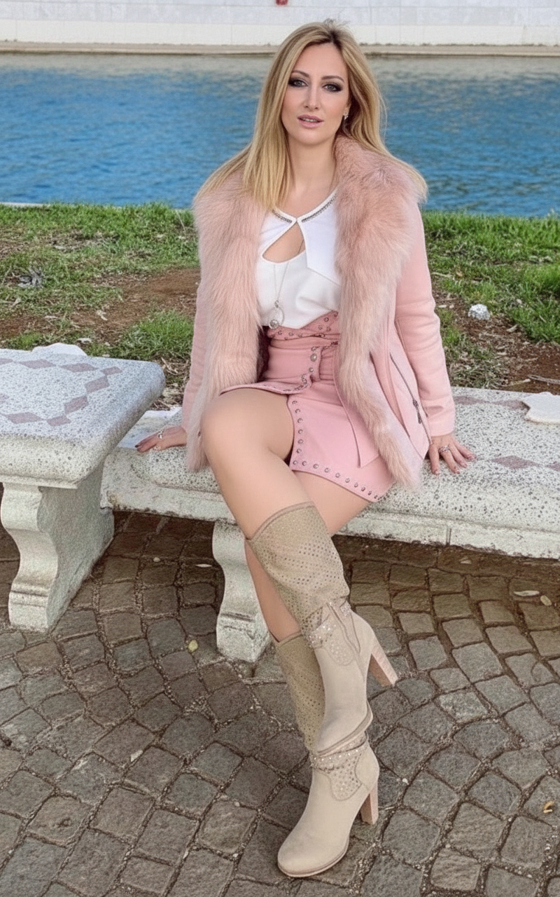 Gonna scamosciata con spacco al ginocchio - Rosa