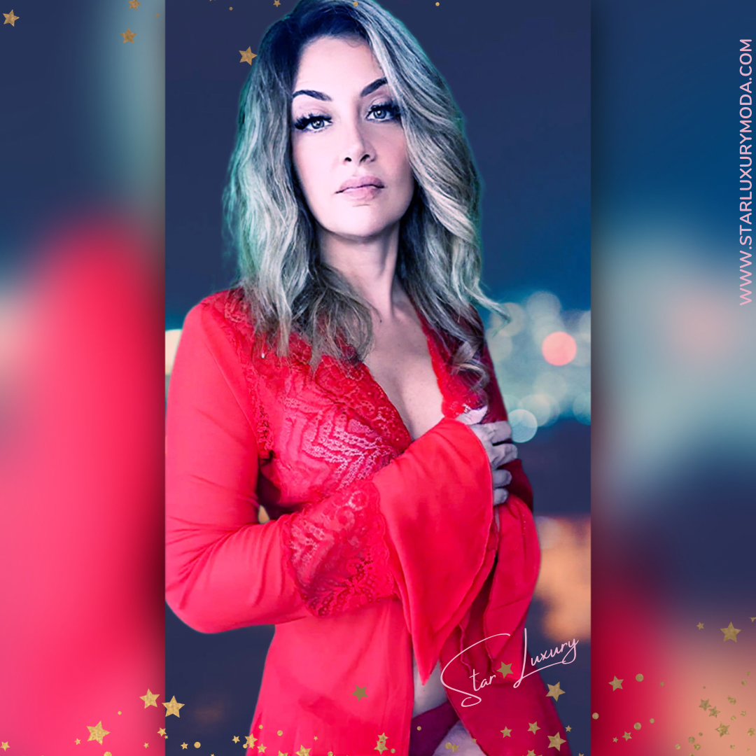 Sheer Lace Open Negligee with G-String - Red