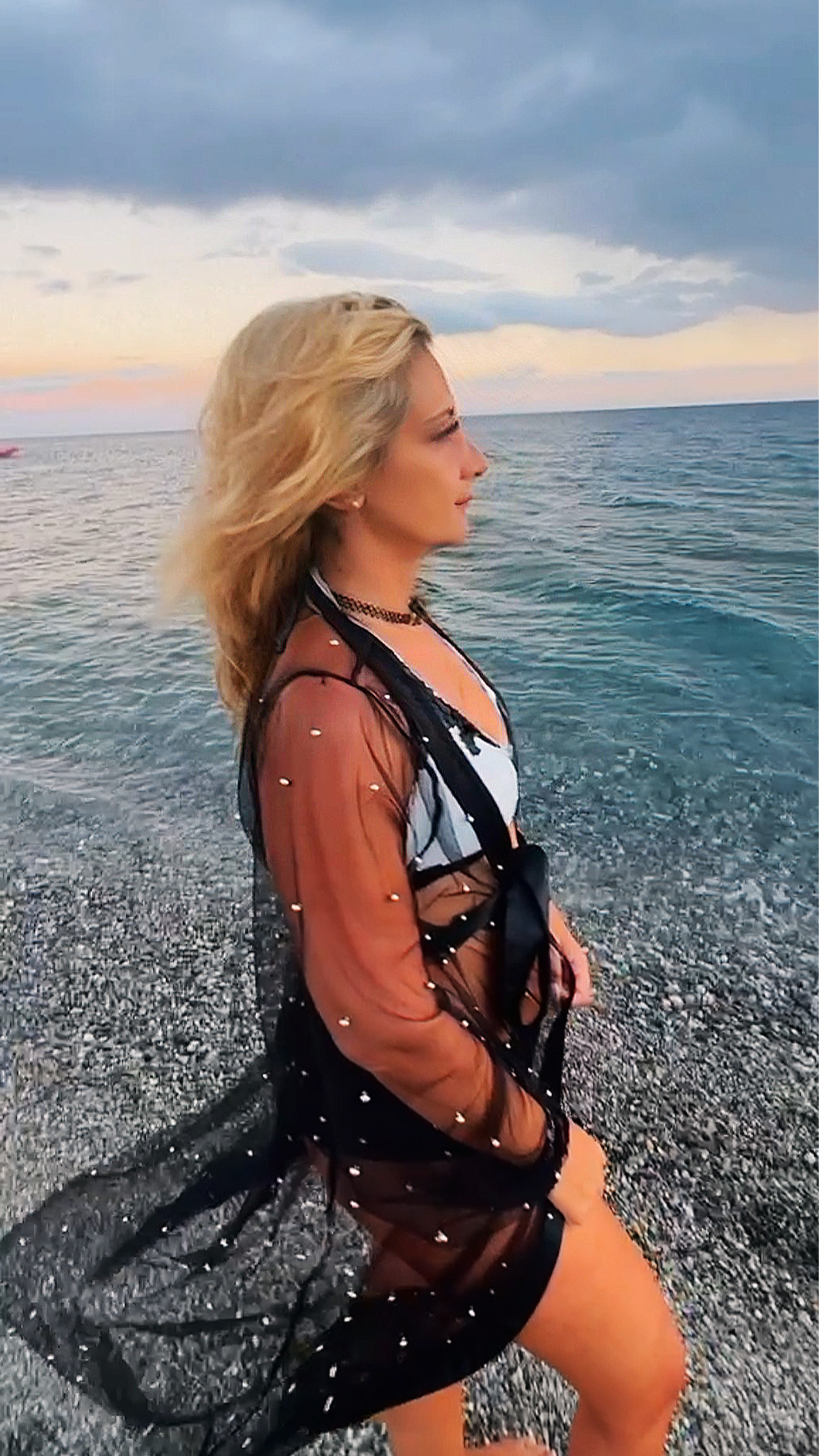 Tulle Kimono with Studs - Black