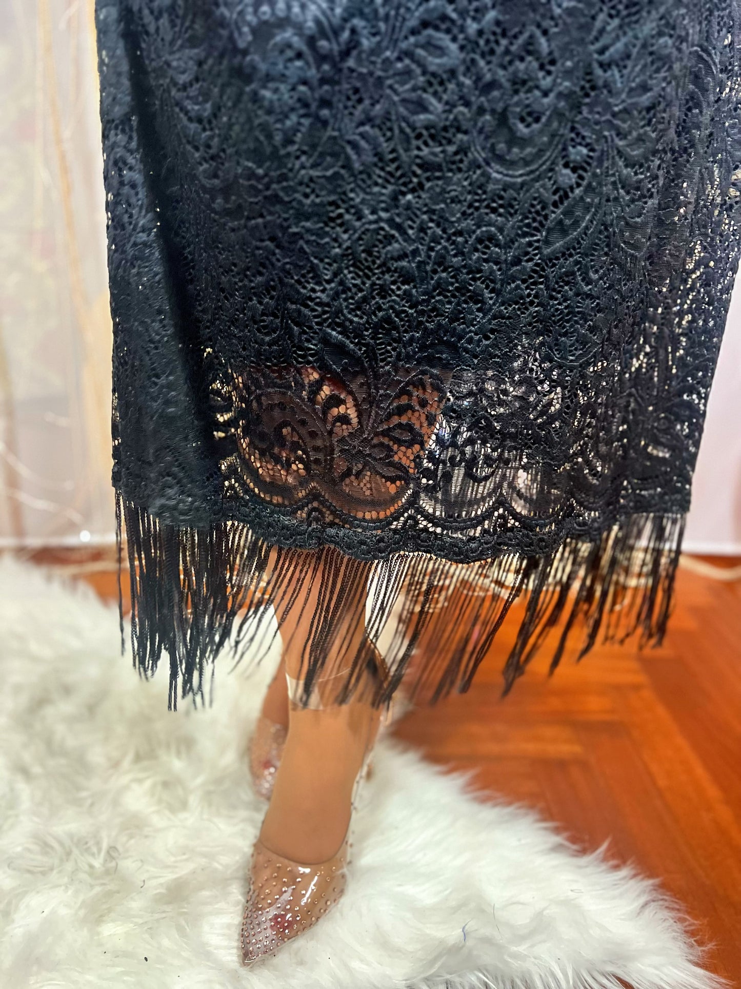 Abito lungo Handmade Curvy pizzo - Nero