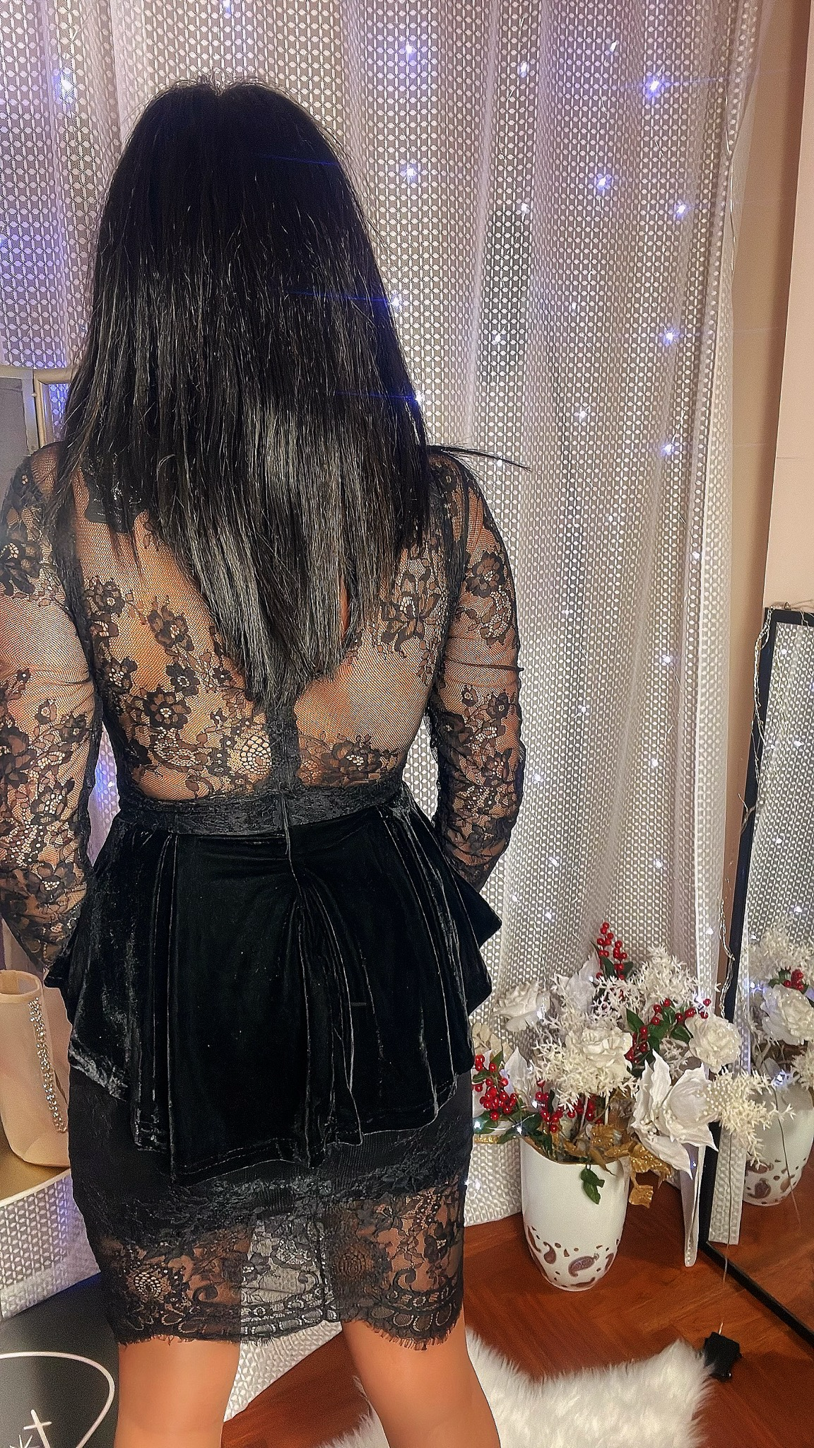 Velvet and Lace Dress - Black