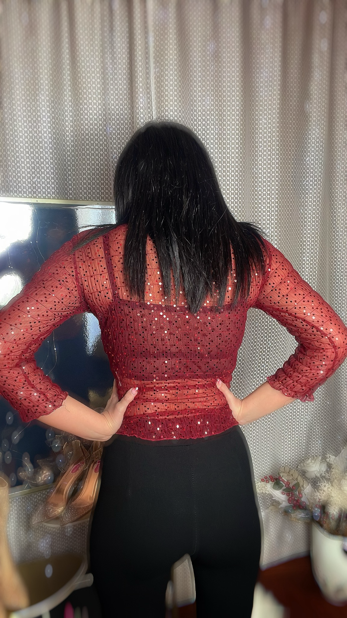 Blusa con paillettes - Rossa