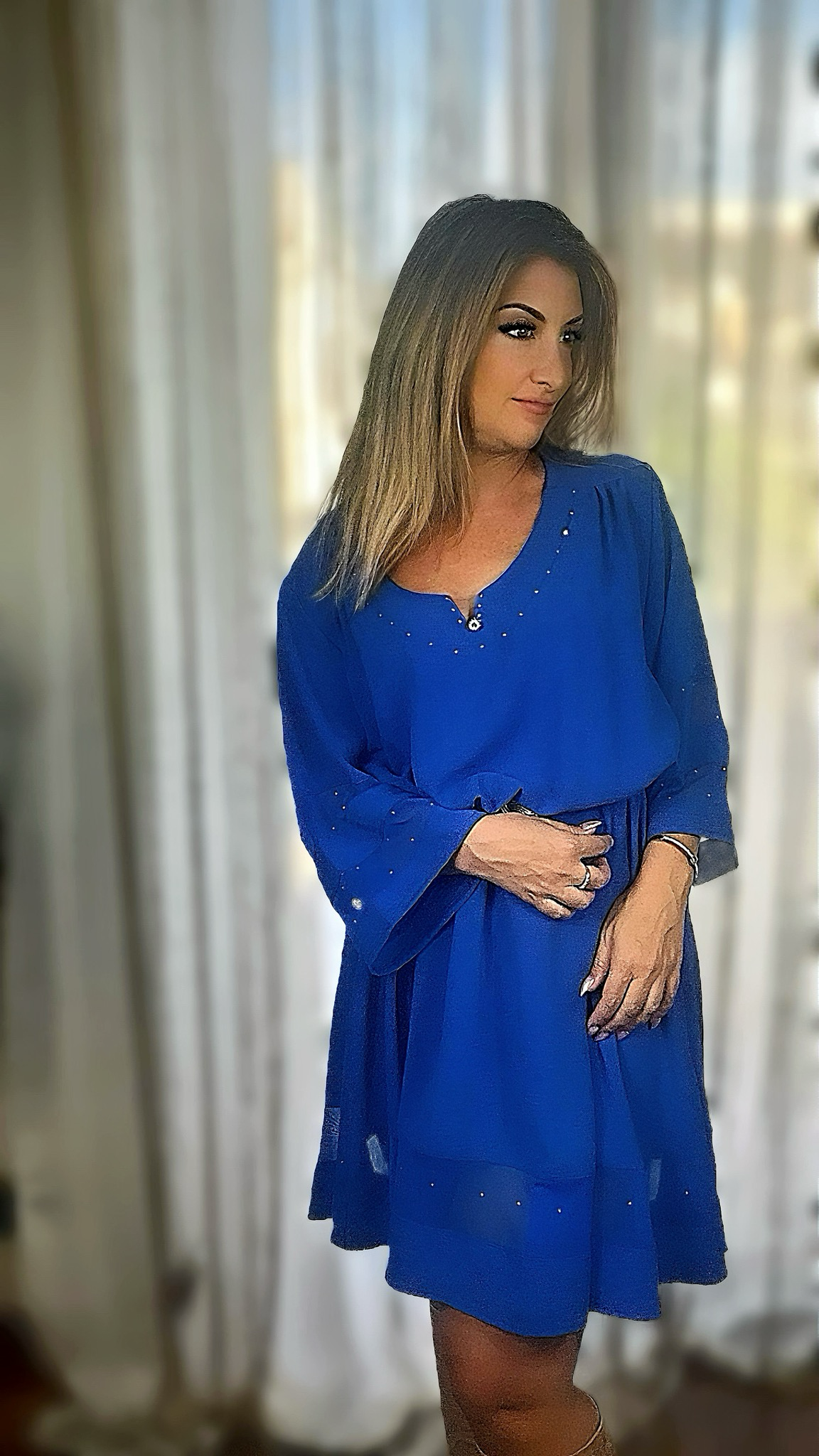 Abito svasato Handmade con velature - Royal blu