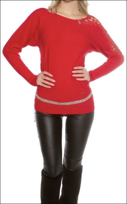 Pullover con intarsi e ricami - Rosso