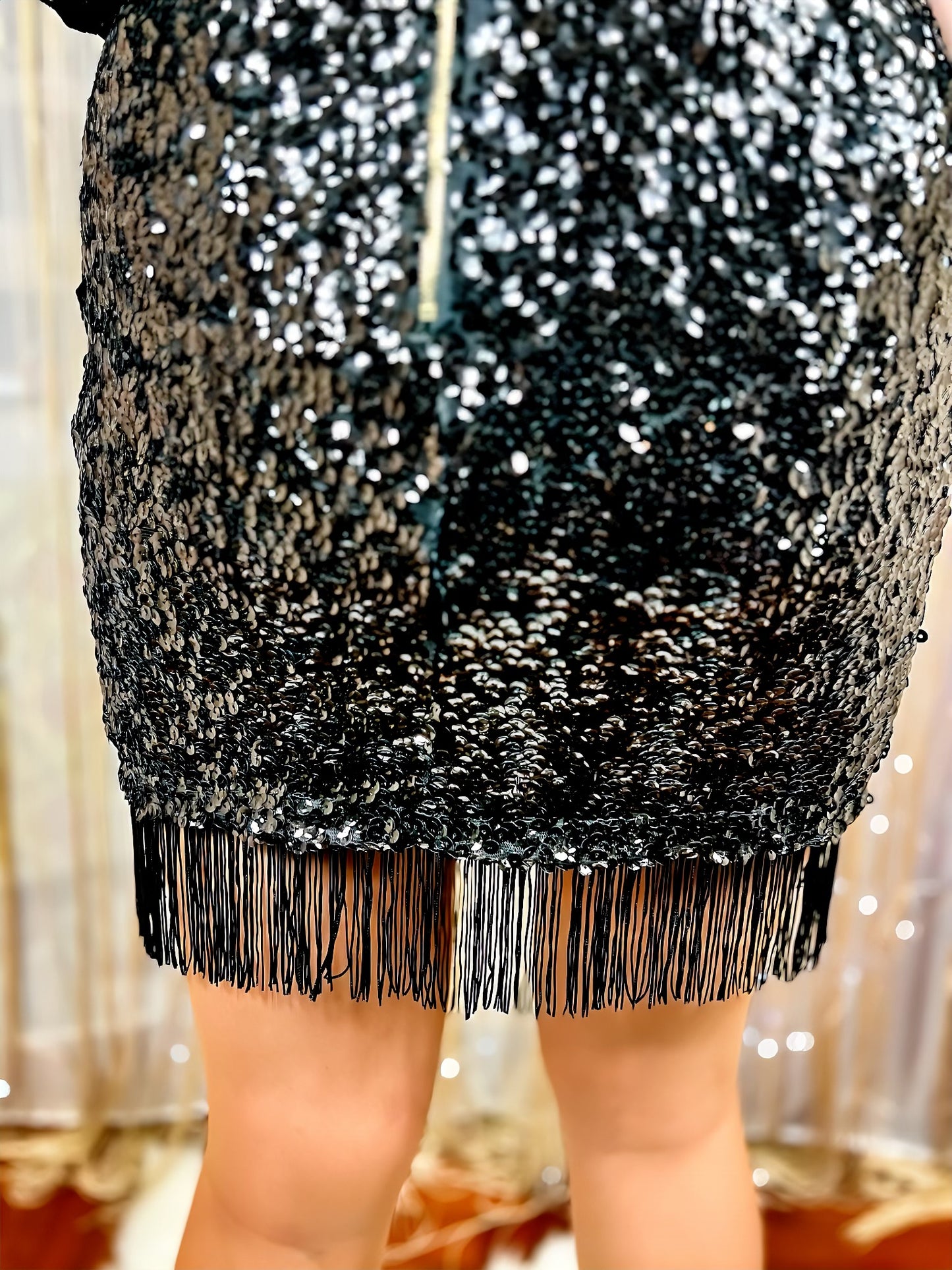 Gonna handmade in paillettes con frange lisce applicate a mano – Handmade Edition