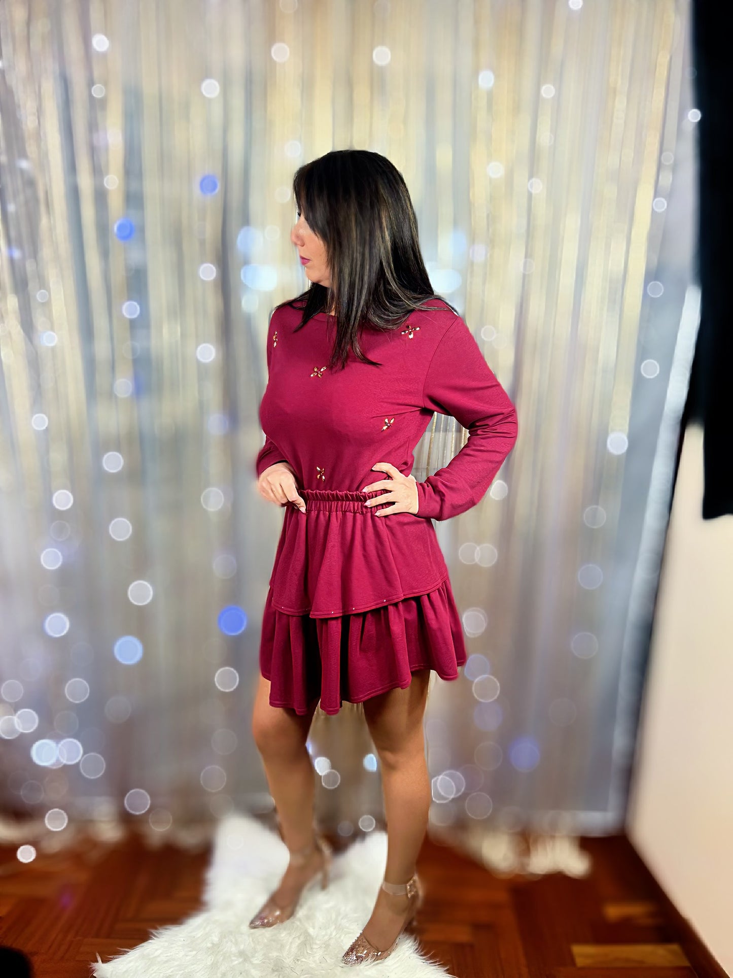 Completo Handmade Felpa + Gonna a balze - bordeaux