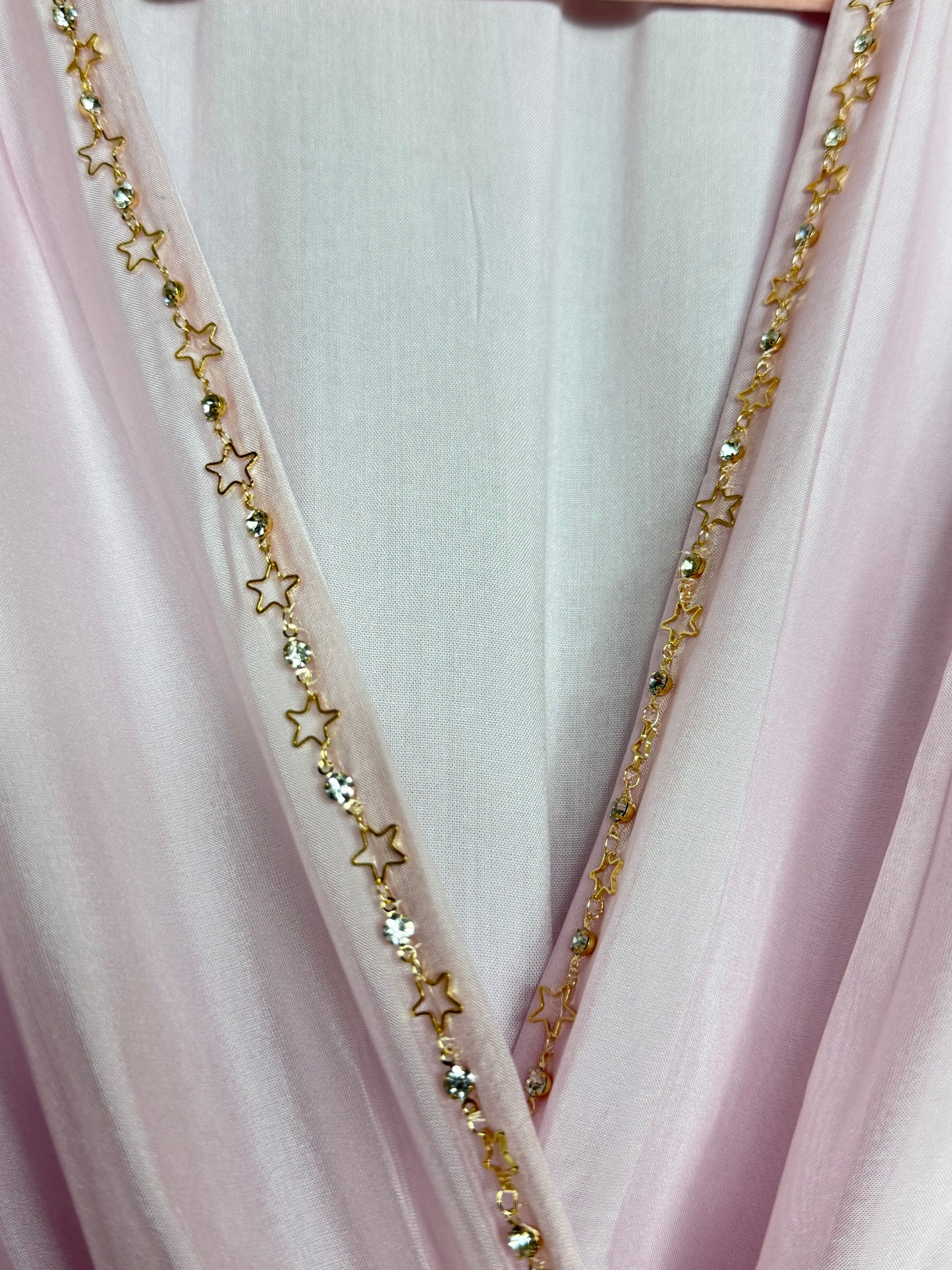 STELLA MARINA — Abito Lungo Misto Seta con Catenella di Stelle e Strass - Rosa