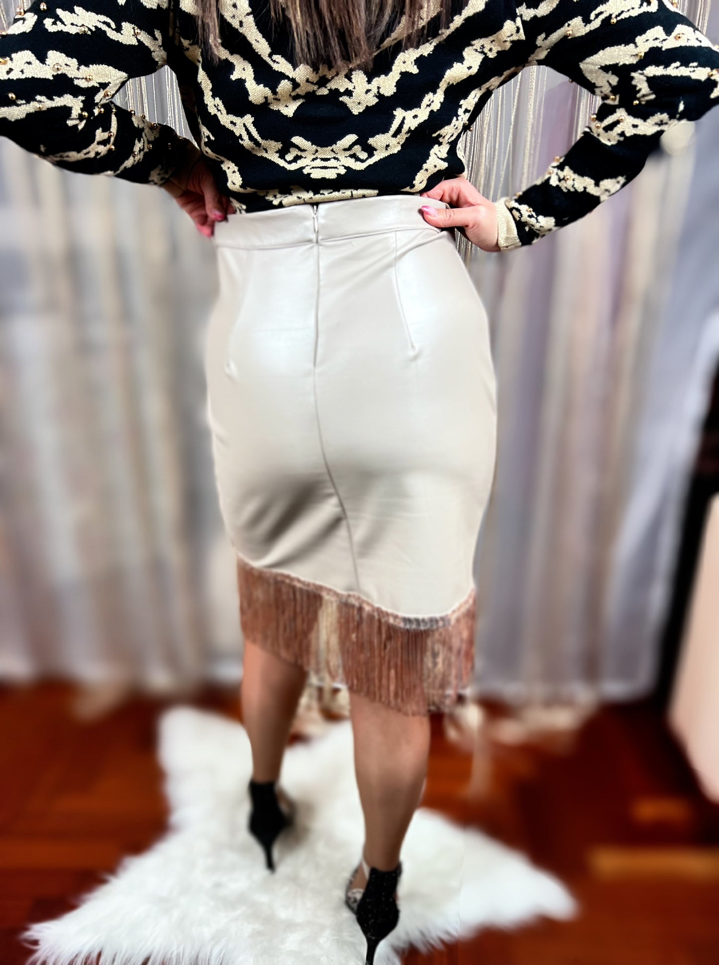 Faux Leather Skirt - Beige