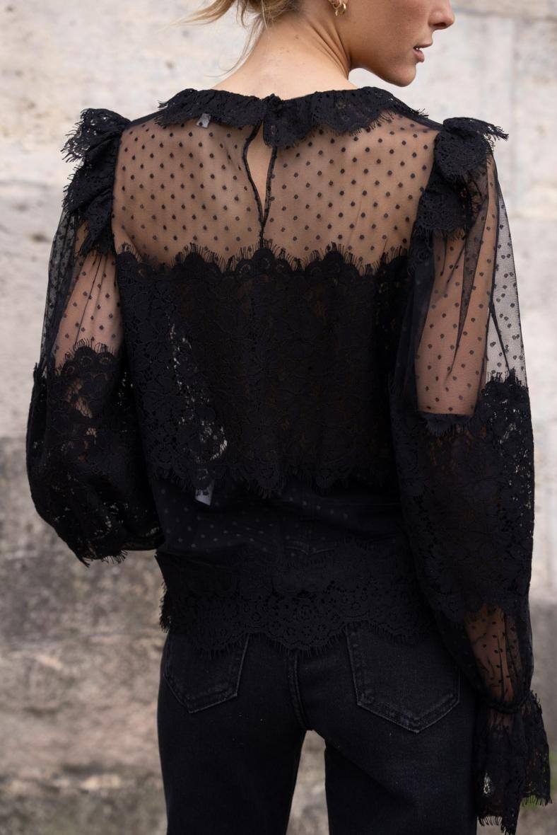 Blusa in pizzo - nero