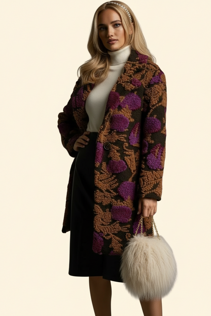 Cappotto Over Bouclé Fantasia Floreale - Marrone e viola