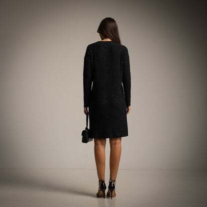 Oversized flared dress with swarovski