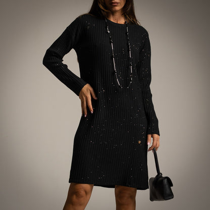 Oversized flared dress with swarovski