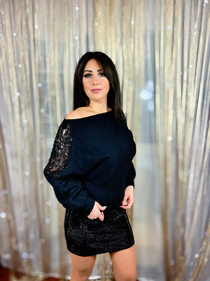 Oversized sweater with rhinestone embroidery