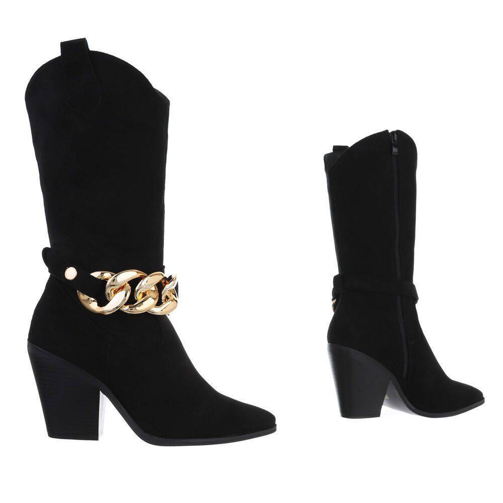Camperos ankle boots with gold chain at the ankle - Black