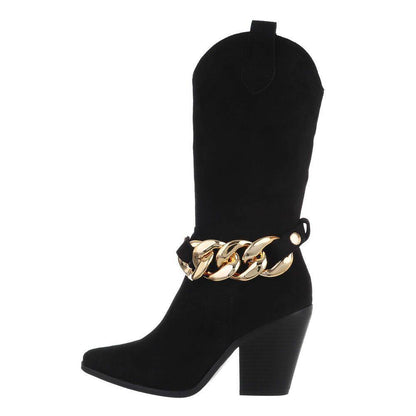 Camperos ankle boots with gold chain at the ankle - Black