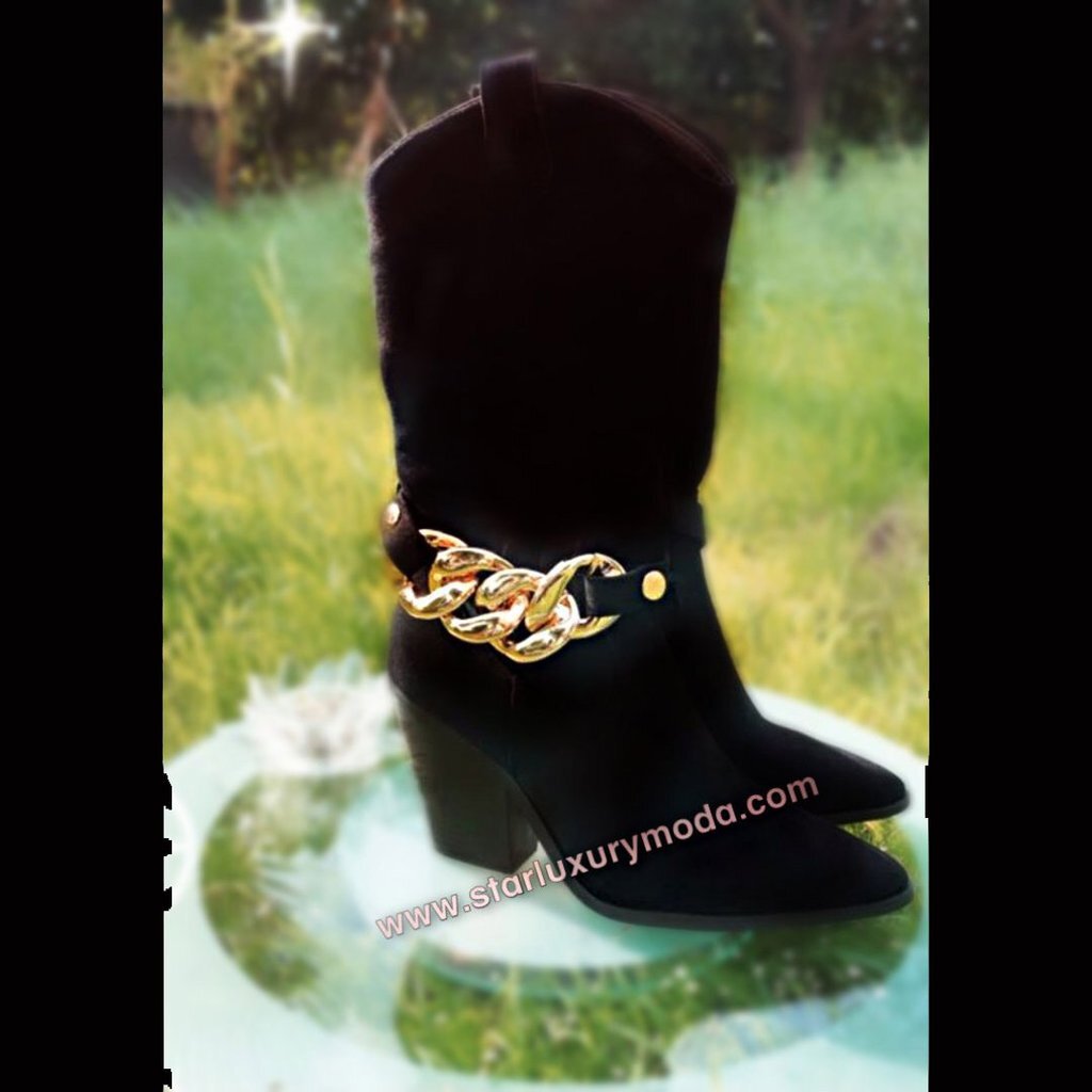 Camperos ankle boots with gold chain at the ankle - Black