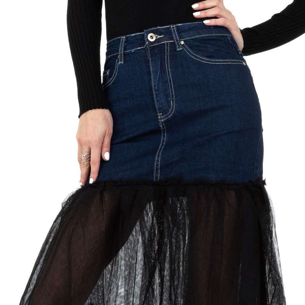 Mini skirt jeans sheer skirt denim stretch - Blue with black tulle