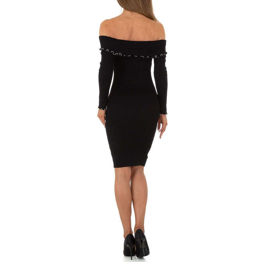 Boat Neck Knit Dress - Black