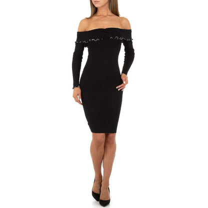 Boat Neck Knit Dress - Black