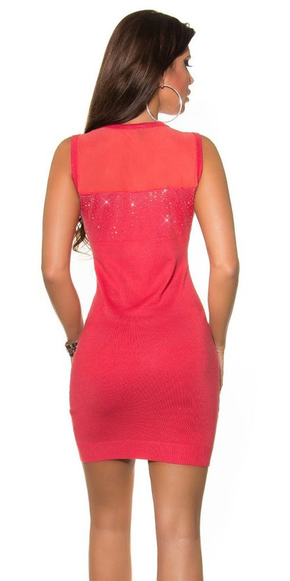 Abito in Maglia con strass - Corallo