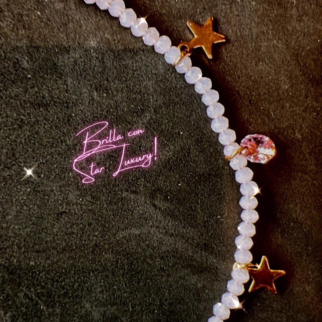 Collana con cristalli e charms con stelle - Rosa