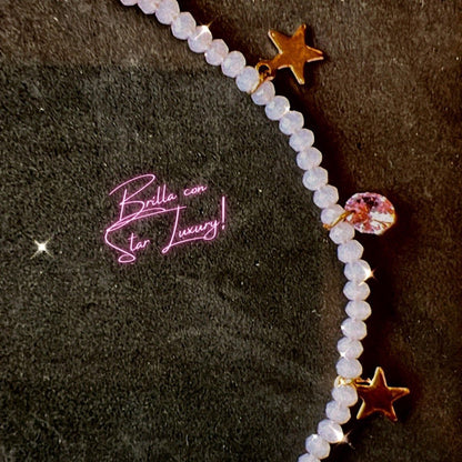 Collana con cristalli e charms con stelle - Rosa