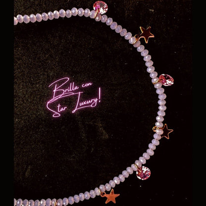 Collana con cristalli e charms con stelle - Rosa