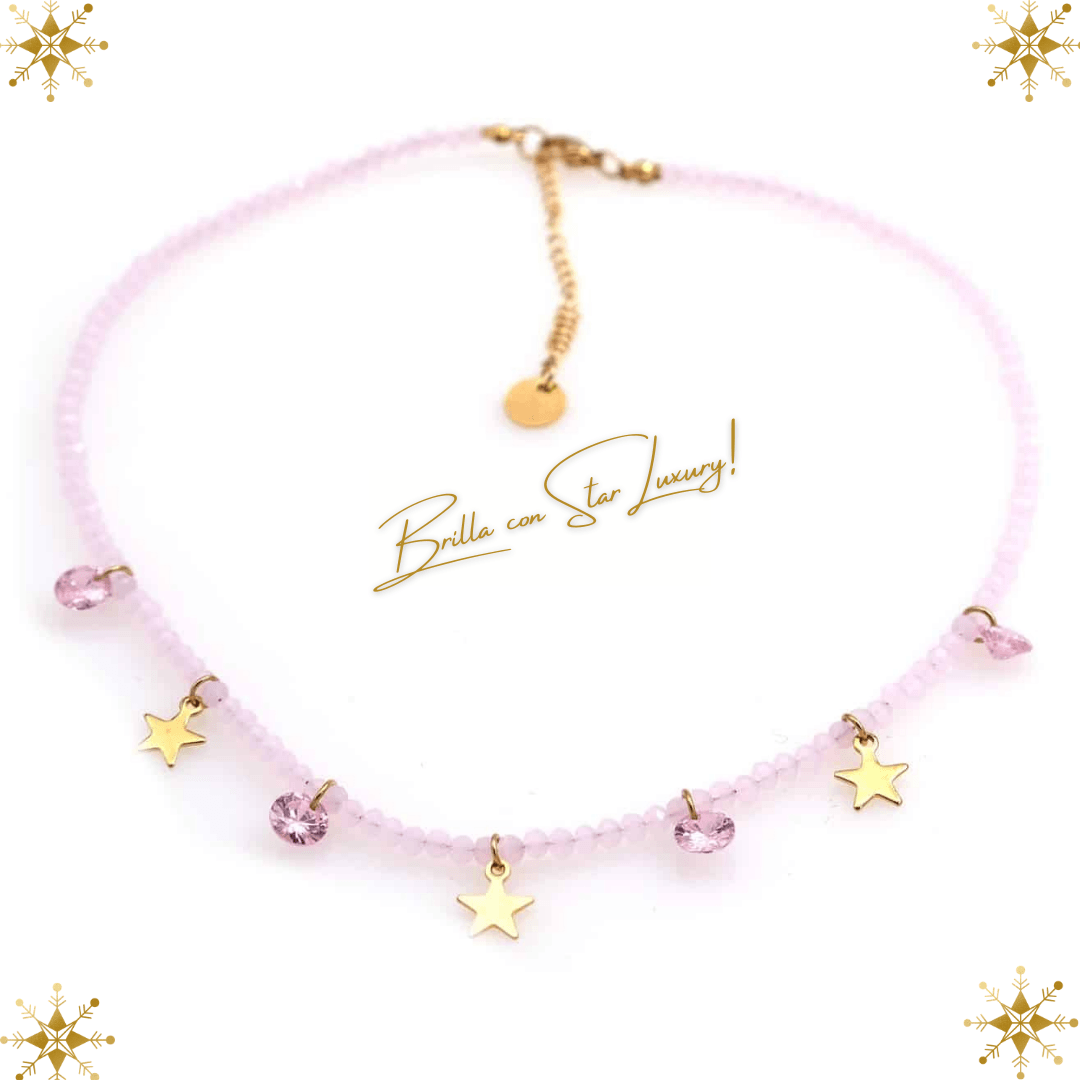 Collana con cristalli e charms con stelle - Rosa