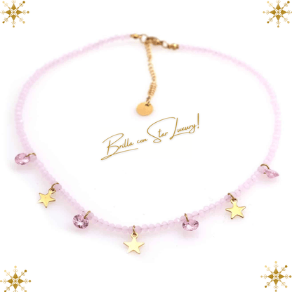 Collana con cristalli e charms con stelle - Rosa