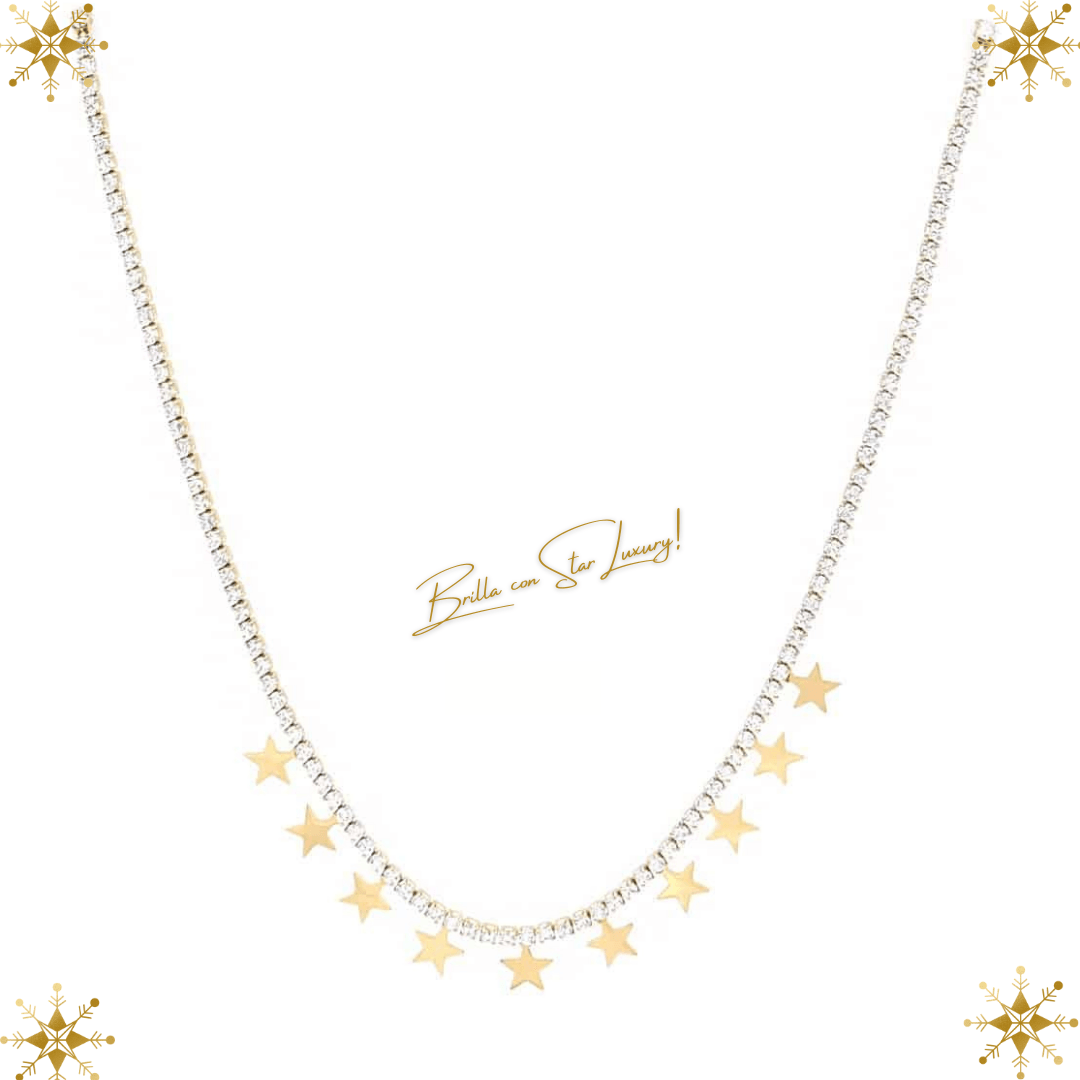 Necklace with zirconia and star charms - Gold