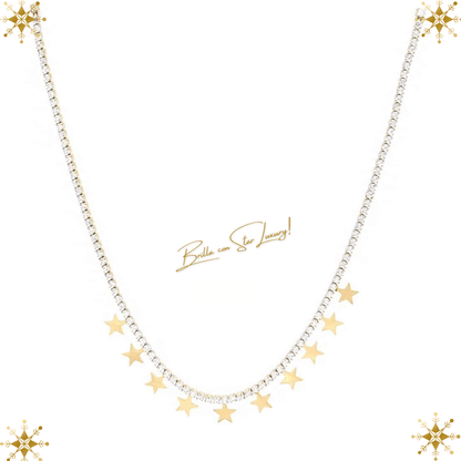Necklace with zirconia and star charms - Gold