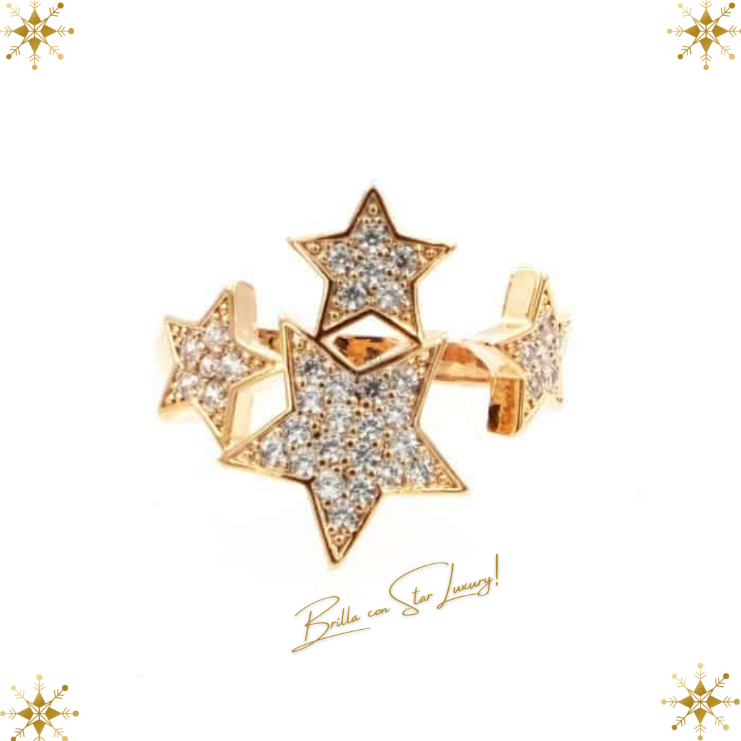 Crystal Zirconia Star Band Ring - Gold