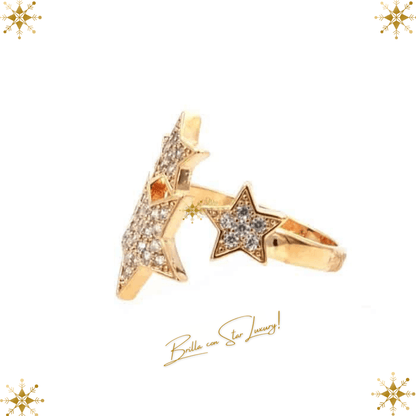 Crystal Zirconia Star Band Ring - Gold