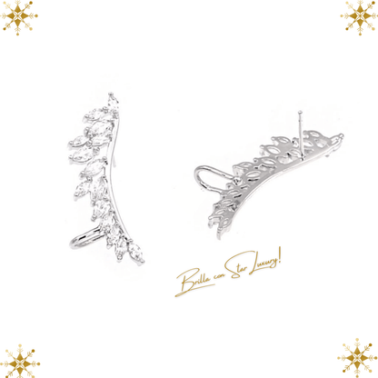 Leaf zirconia stud earrings - Silver