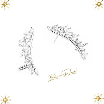 Leaf zirconia stud earrings - Silver