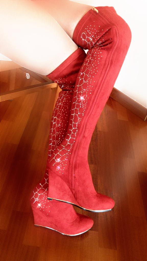 Party Glitter Over The Knee Boots - Red