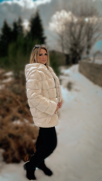 Faux Fur with Hood - White