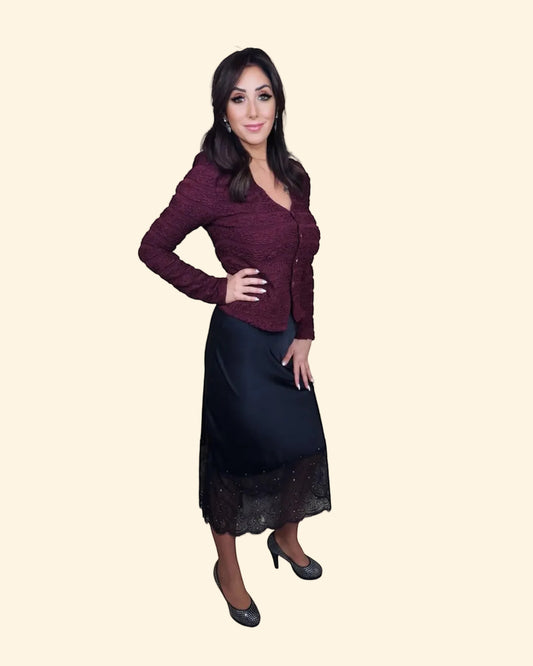 Blusa Strutturata in Pizzo – Borgogna