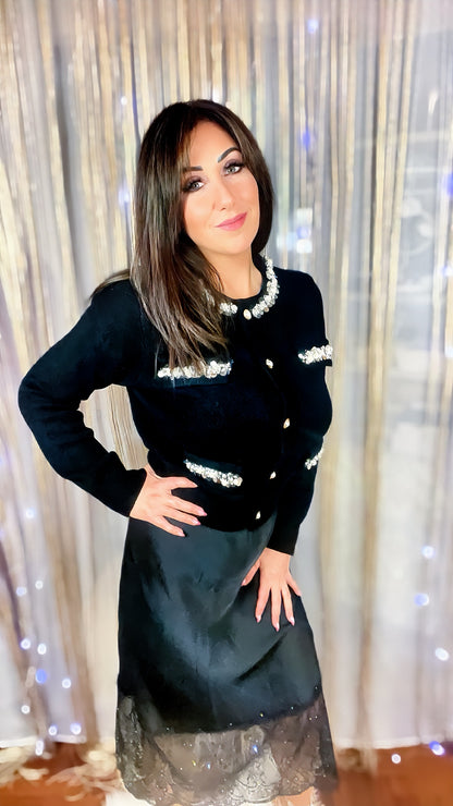 Knitted jacket with pearls