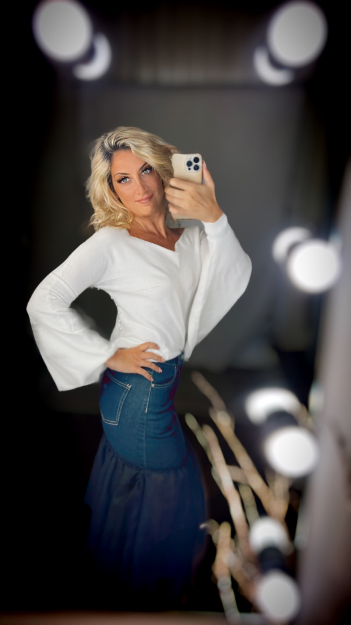 Mini skirt jeans sheer skirt denim stretch - Blue with black tulle