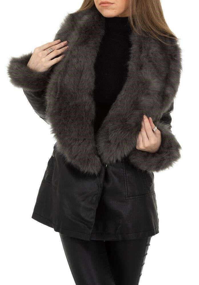 Eco-leather shawl coat in eco-fur with teddy interior - Black