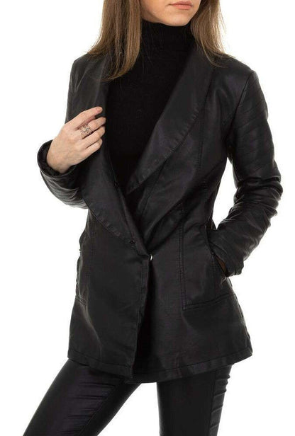 Eco-leather shawl coat in eco-fur with teddy interior - Black