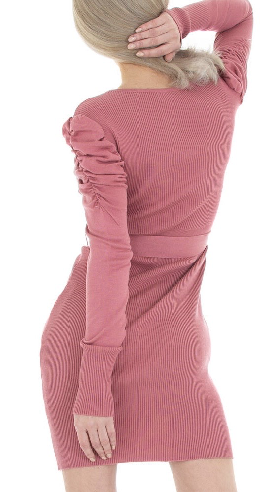 Knit Dress with Waistband - Pink