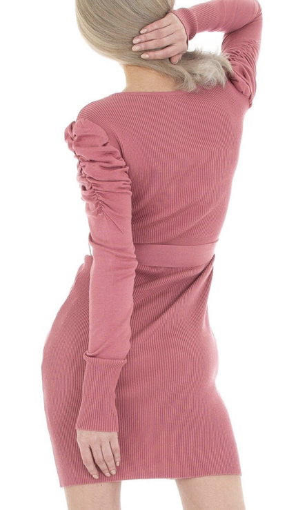 Knit Dress with Waistband - Pink