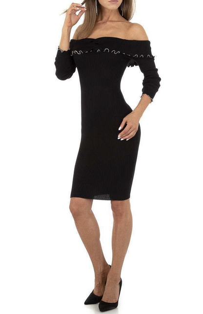 Boat Neck Knit Dress - Black