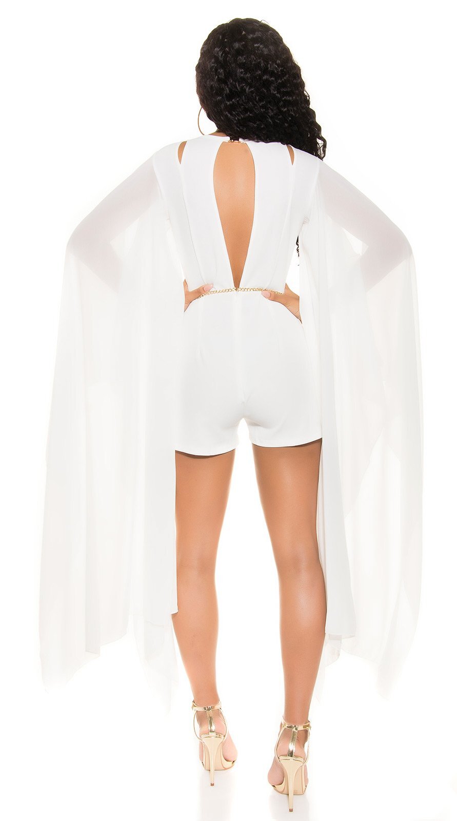 Jumpsuit Shorts Butterfly Sleeves - White